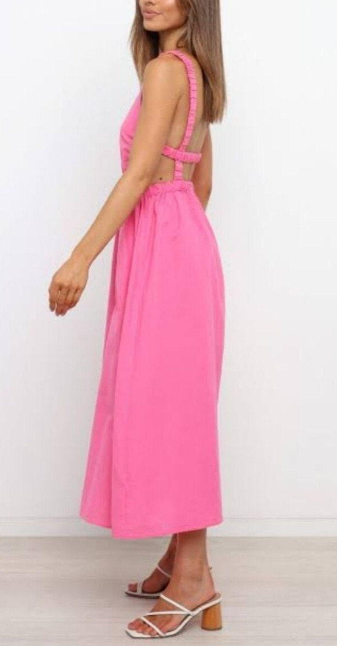 Petal & Pup Esther Linen Cotton Blend A-line Open Back Midi Dress Small A011349